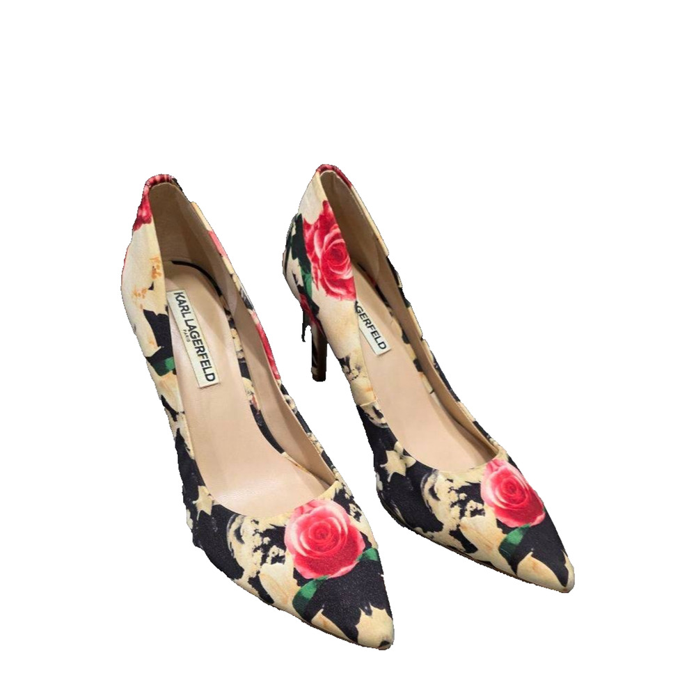 Karl Lagerfeld‎ Black and Red Floral Heels 8.5 S000061